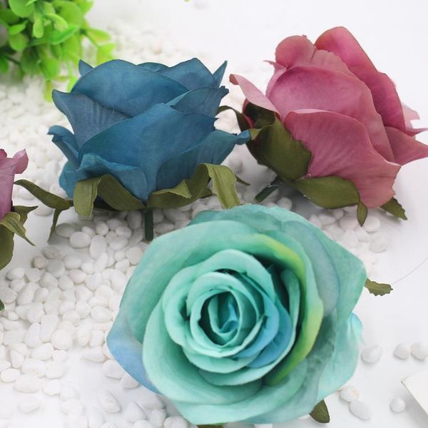 

decorative flowers & wreaths 7.5cm real touch artificial roses silk heads diy wedding gift wreath collage craft 5pcs/lot1