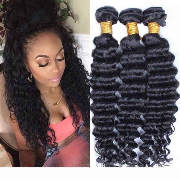 

7abrazilian peruvian malasian virgin hair natural wave deep wave wave baby curly virgin hair mix length 3pcs lot hair, Black