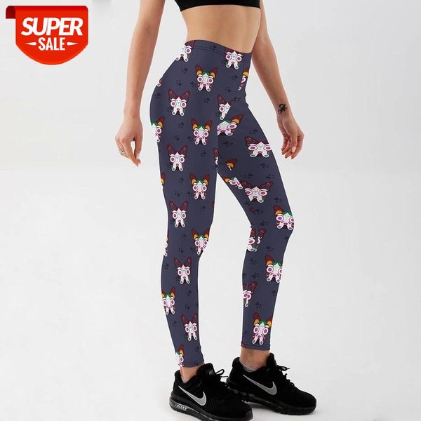 

qickitout women leggings for fitness push up digital print cartoon bulldog footprints feamle workout legging #ts2e, Black;white