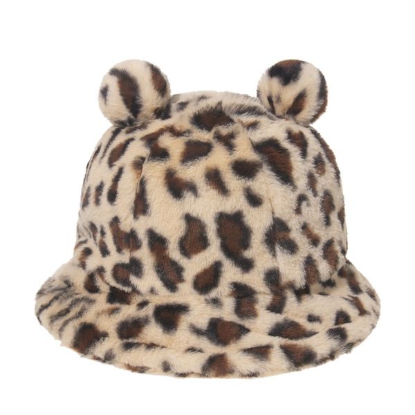 

autumn and winter leopard bear ball ball plush fisherman hat cute soft keep warm thicken plus velvet bucket hats jllxli yeah2010, Black;white