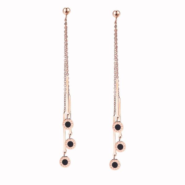 

dangle & chandelier rose gold tassel earrings female fashion jewelry stainless steel roman numeral long for women, Silver