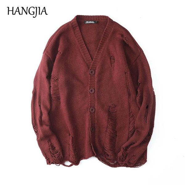 

черные красные коренные свитеры мужская улица осенью осень зима хип-хорь отверстие свитер мода негабаритные мужчины женщины все спички вязат, White;black