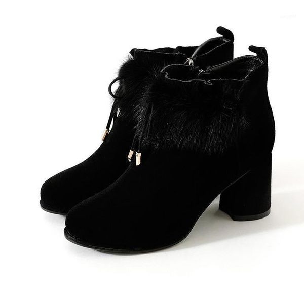 

boots 2021 winter bow fur with high heel warm women's cotton shoes snow1, Black