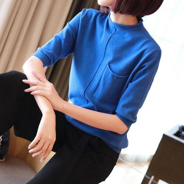 

women's sweaters temperament pullover knitwear 2021 spring mid sleeve short sweater women's korean loose half high collar base coa, White;black