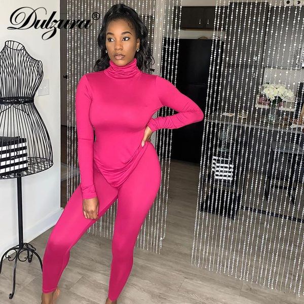 

dulzura solid women 2 piece set long sleeve t shirt turtleneck high waist leggings skinny streetwear autumn winter sporty, Gray