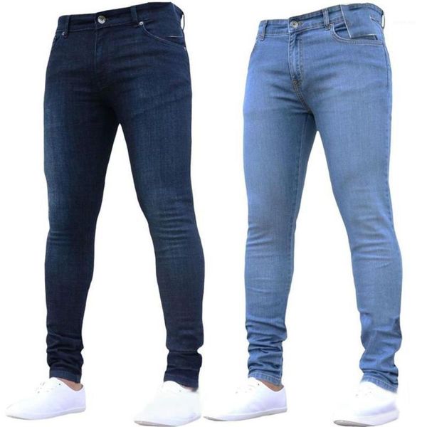 

jeans men elastic waist skinny jeans men 2020 stretch ripped pants streetwear mens denim blue1, Blue