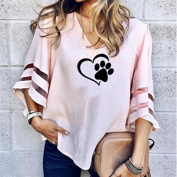 

new fashion dog letters print mid sleeve gauze t-shirt t-shirt for women plus size harajuku tshirt funny femme women japan, White