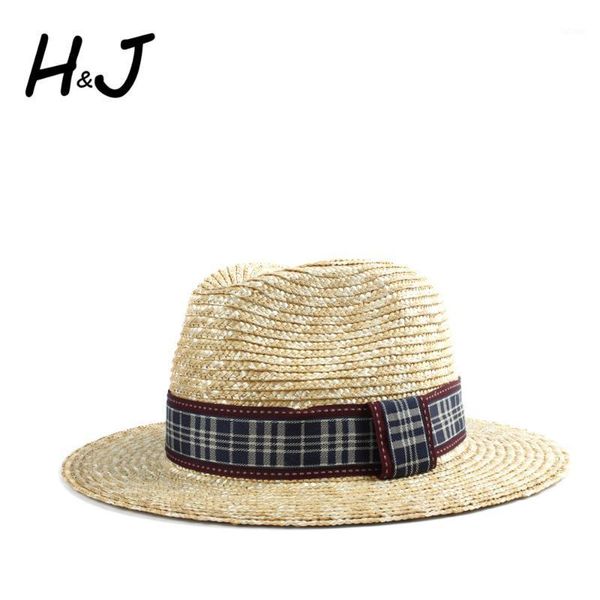 

2020 fashion women sun hat summer lady wide brim wheat straw boater panama beach sunhat with fashion riibbon band size 56-58cm1, Blue;gray