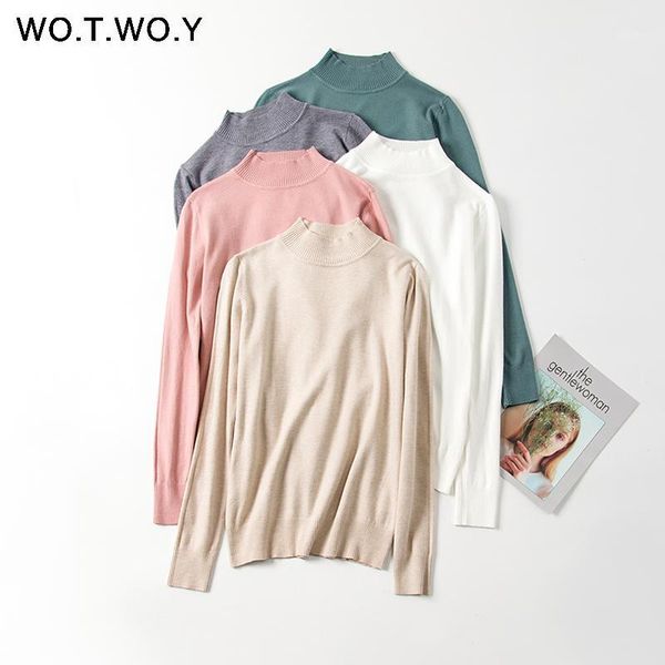 

wotwoy casual 7 colors solid basic sweaters women 2020 autumn winter cashmere pullovers female o neck knitting sweater woman new1, White;black