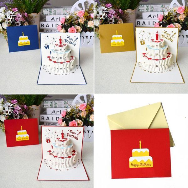 

3d up happy birthday greeting cards cake postcards invitations with envelope
