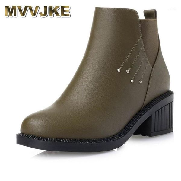 

mvvjke new autumn winter women boots thick heel platform shoes leather boots for women ankle plus size 35-431, Black