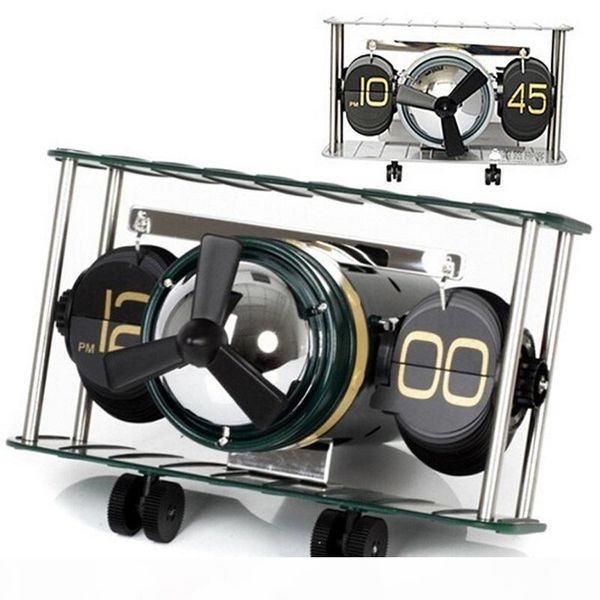 

creative aircraft head automatic flip clock desk table down page internal gear operated clock europe table home decor la23