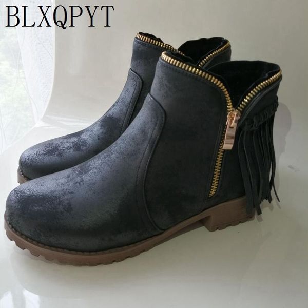 

blxqpyt 2020 new big 32-48 round toe ankle boots for women med- heel winter spring wedding party shoes woman 2020-1, Black