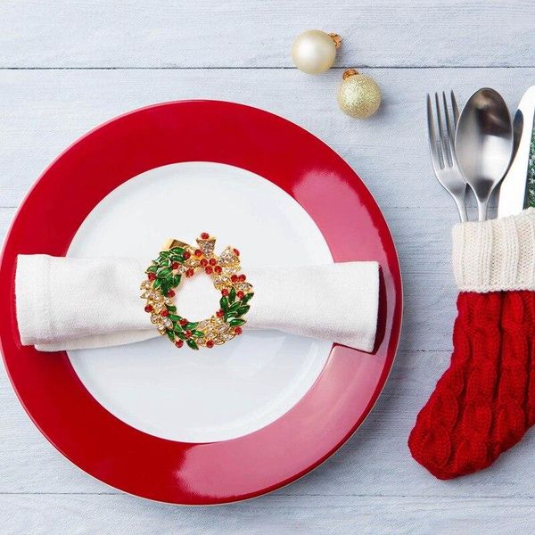 

napkin rings 6pcs/set metal christmas tree elk santa bell wreath holder hugging for napkins wedding decoration