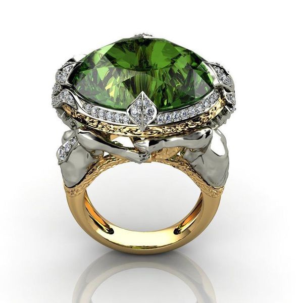 

trendy ring mermaid green zircon ring fashion women crystal, Golden;silver