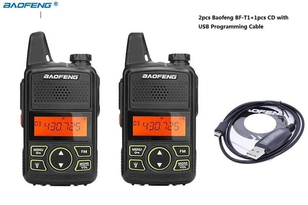 

2pcs ppt bf-t1+1 cd withprogramming cable portable radio mini walkie talkie dual ham radio communicador two way baofeng t1