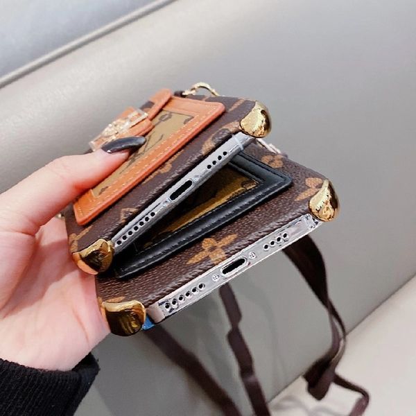 

for iphone 12 pro max fashion designer phone case for iphone 11 pro max xs xr xsmax high-grade leahter card pocket phone cover with lanyard