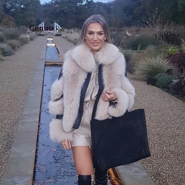 

women's fur & faux women coat imitation sheepskin leather jacket fluffy fake coats with plush collar winter thick overcoat, Black