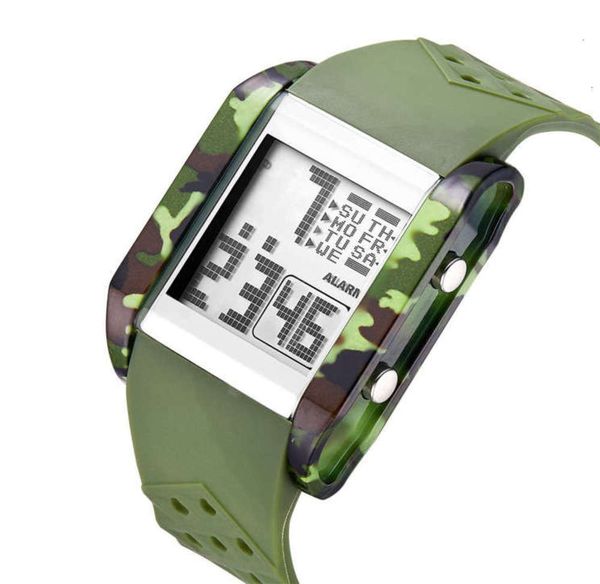 

led electronic new sports multi-functional camouflage fashion lovers waterproof men's watch cdym, Slivery;brown
