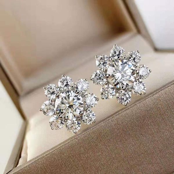 Bolzen Sonnenblume Diamant Form Ohrringe Hochzeit Schmuck 5A High Carbon 925 Sterling Silber Ohrringe1