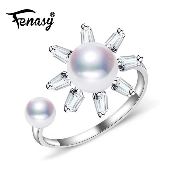 

cluster rings fenasy pearl jewelry double beads flower female natural freshwater 925 silver for women original, Golden;silver