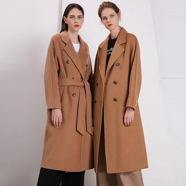 

100% wool coat 2019 winter warm causal vintage women's woolen long coat female double side fashion luxury outwear overcoat lady1, Black