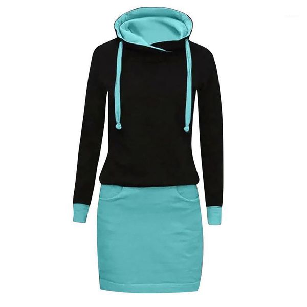 

40# autumn winter warm sweatshirt dress casual color block long sleeve woman clothing o- neck above knee dress loose dresses1, Black;gray