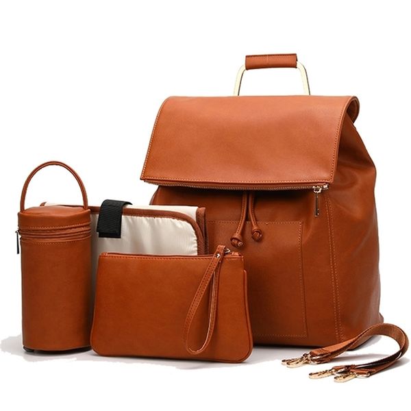 

pu leather baby diaper bag backpack travel back pack maternity nappy bags+changing pad+stroller straps+insulation bag+purse 201125