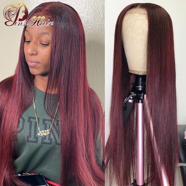 

lace wigs front human hair straight burgundy red colored 13x1 180% hd transparent brazilian remy part for women, Black;brown