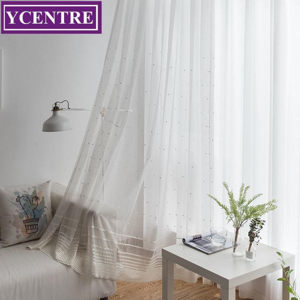 

ycentre semi embroidered white small dot modern&simpe voile window treatment tulle sheer curtain for living room/kitchen/bedroom