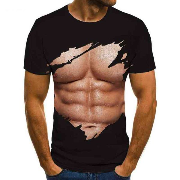 Músculo da marca Camiseta Homens Músculos Abdominais Engraçado Camisetas Preto Camisetas 3D Mens Roupas Punk Rock Fashion Slim Tops G1229