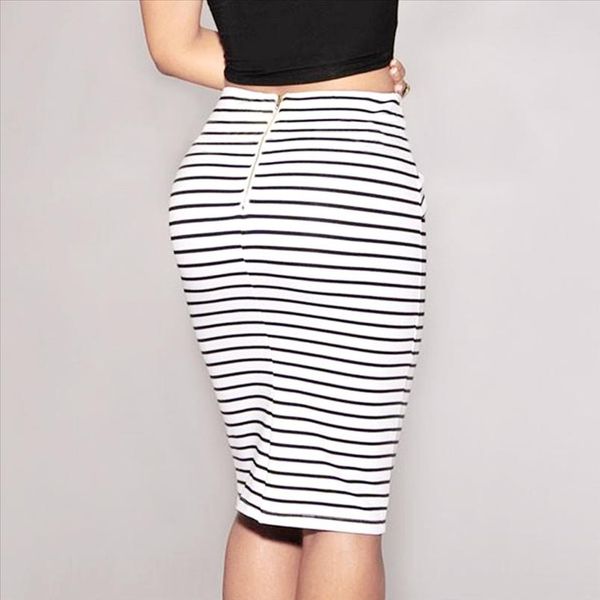 

women striped skirt slim short pencil skirts bow tied skirt female falda femenina 30, Black