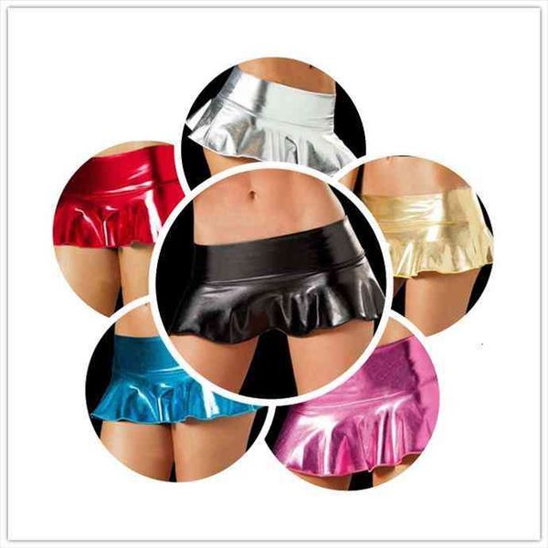 

attractive stylish blue black gold silver rose pink shiny metallic skirt low waist leather miniskirt exotic pleated skirt