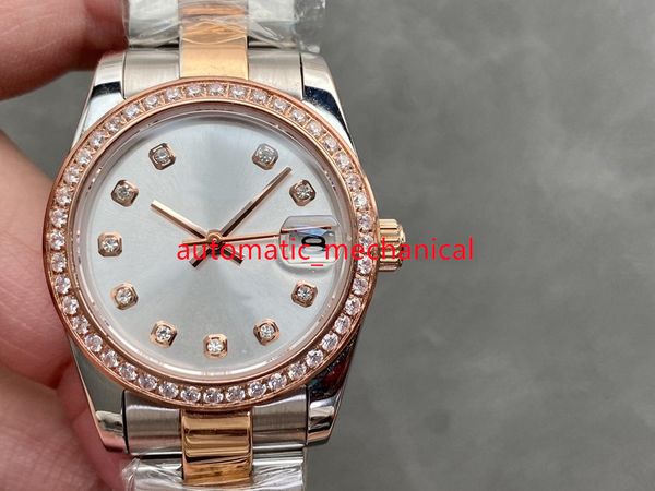 

fashion silver dial lady watch u1 factory 31mm 278274 diamond bezel stainless steel automatic mechanical waterproof sapphire ladies bracelet, Slivery;brown