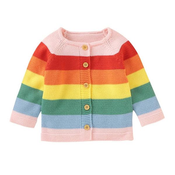 

pullover baby kids sweater autumn winter toddler girl cardigan knitted striped rainbow coat children fashion girls sweater2, Blue