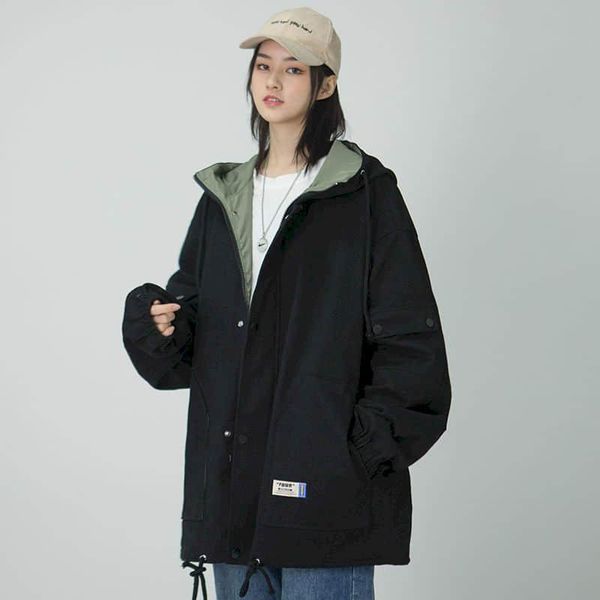 

men women cargo jacket short coat female harajuku retro trend hooded jacket commute student hong kong flavor autumn new style, Black;brown