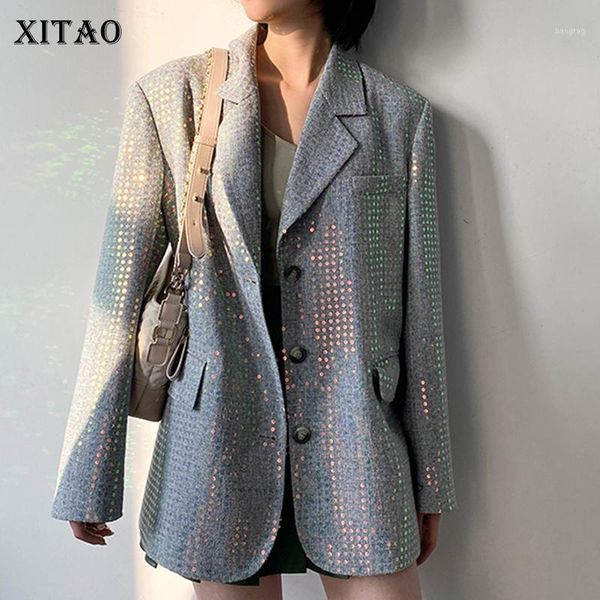 

xitao design sense colorful polka dot sequins blazer fashion new women full sleeve pleated 2021 minority casual blazer zy38331, White;black