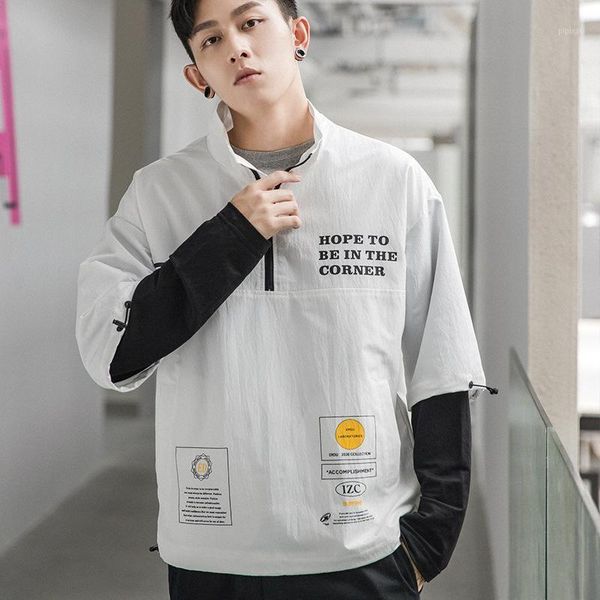 

mens jacket hip hop streetwear retro color block patchwork windbreaker jacket autumn 2020 spring casual zipper coat1, Black;brown
