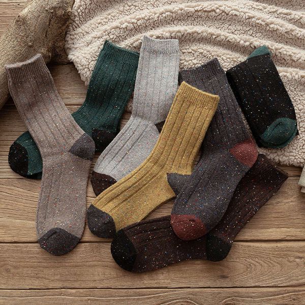 

men's middle tube warm wool socks in autumn and winter, Black;white