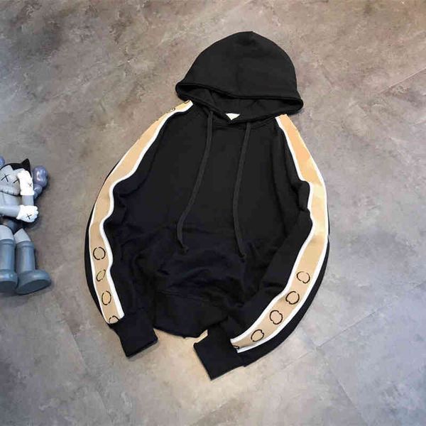 

2022 factory wholesale new reflective strip string label webbing long sleeve hooded sweater pullover couple loose korean terry cotton, Black