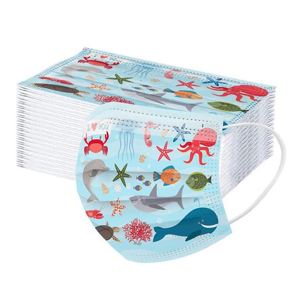 

us disposable stock kids face cartoo printed anti dust mouth cover non woven christmas outdoor party masks fy0106