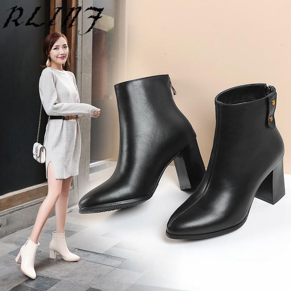 

boots rlinf 2021 autumn winter genuine leather high heel women's, Black