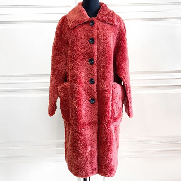 

autumn and winter new product pure color large-grain lamb velvet coat women's casual temperament was thin versatile mid-length, Black