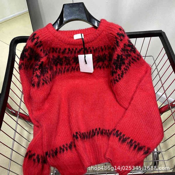 

women's sweaters autumn winter ce family christmas year red snowflake mohair wool sweater round neck loose pullover jacquard tt2w, White;black