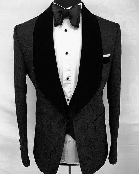 

elegant groom dress 3 pieces 2020 custom made tuxedo suit design black floral velvet lapel men suits for wedding party tuxedos1, White;black