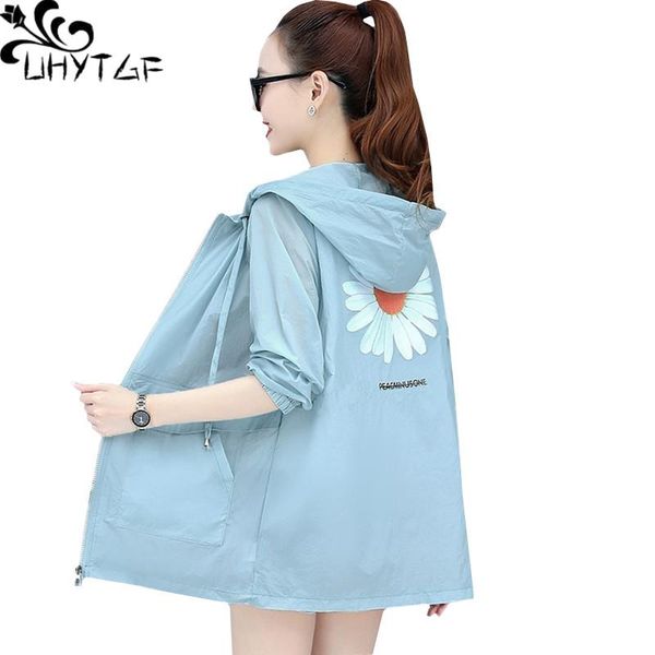 

uhytgf summer female korean loose plus size sun protection clothing long-sleeved uv-resistant breathable thin coat women1055, Black;brown