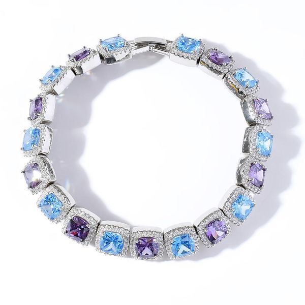 

out bling iced colored cubic square bracelet zircon hip hop bracelets jewelry for men gifts feminine e24q, Black