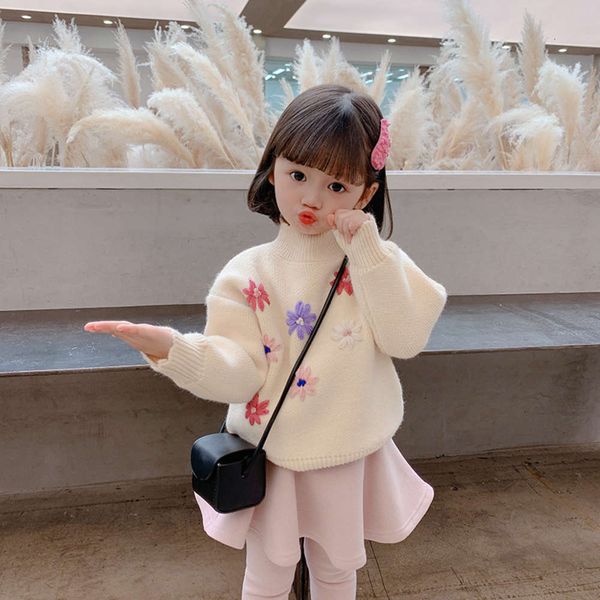 

girls' collar plush 2020 winter children's high flower sweater f4fh, Blue