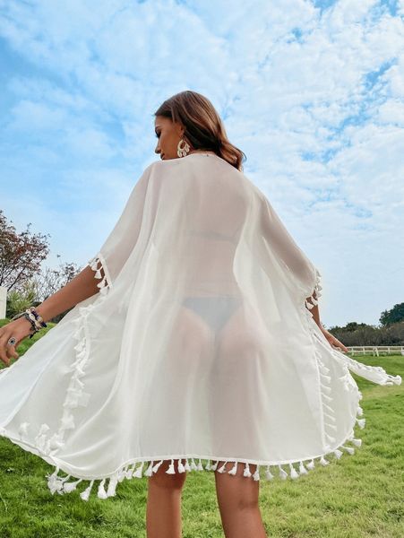 

plain tassel kimono 26ht#, White;black