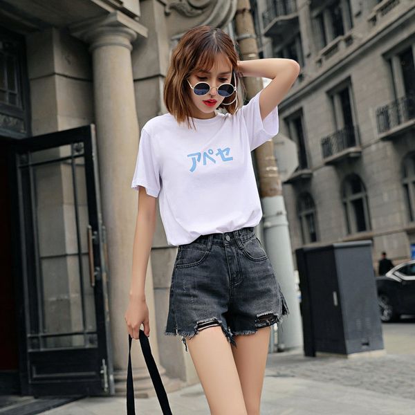 

2019 new summer fashion, versatile, high waist, burr, split jeans, shorts, women's jeans, Blue